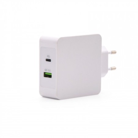 TooQ Cargador de Pared doble puerto USB-C PD + USB A QC3.0, 48W