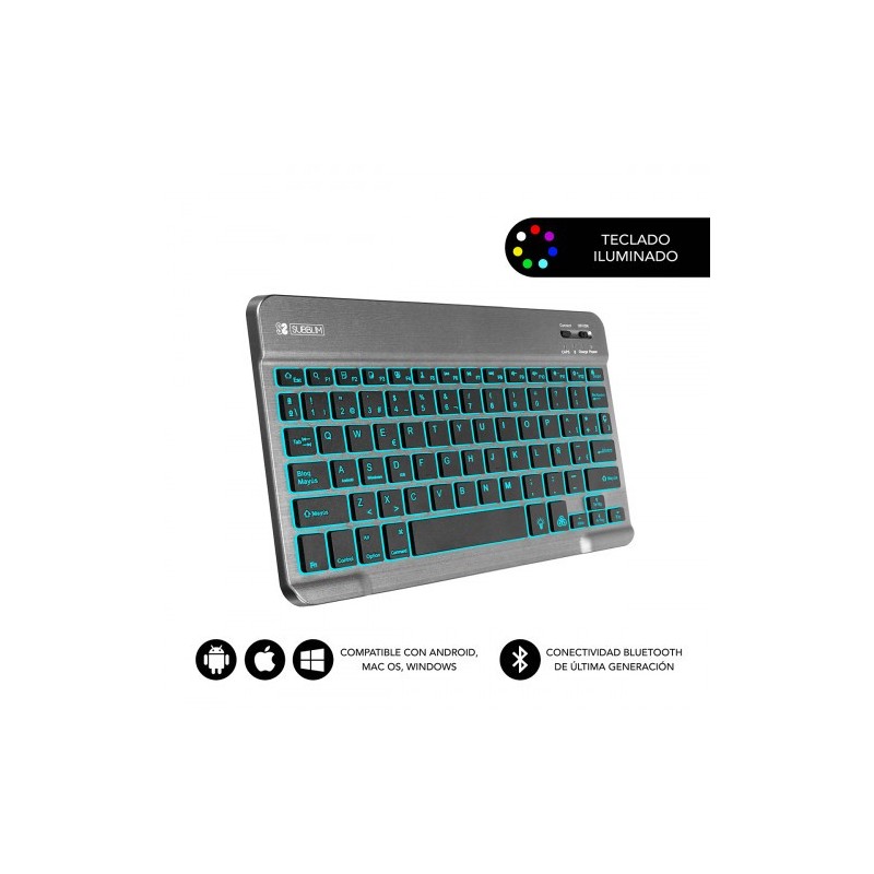SUBBLIM Teclado Retroiluminado Bluetooth Smart Backlit BT Keyboard Grey
