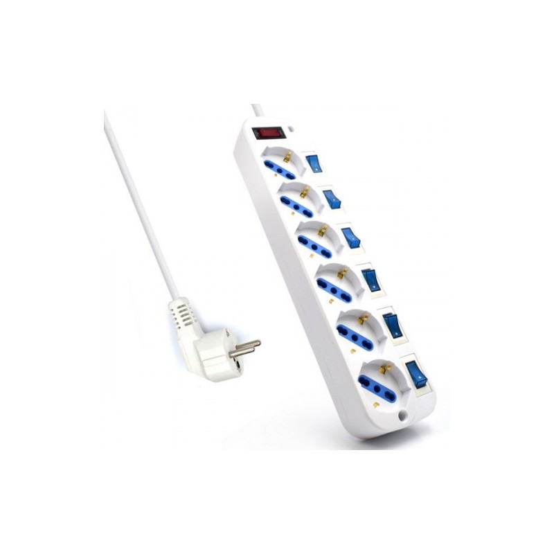 EWENT REGLETA 6 TOMAS SCHUKO CON INTERRUPTOR INDIVIDUAL. CABLE 5M. BLANCO (EW3932-5M)