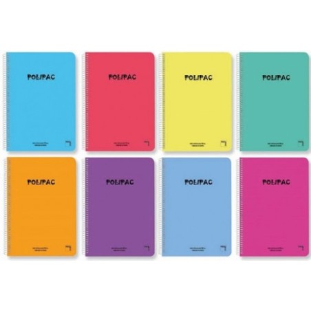 CUADERNO SERIE POLIPAC TAPA POLIPROPILENO FOLIO (215X310MM.) 80 HOJAS CUADRÍCULA 3X3 8 COLORES SURTIDOS PACSA 16954
