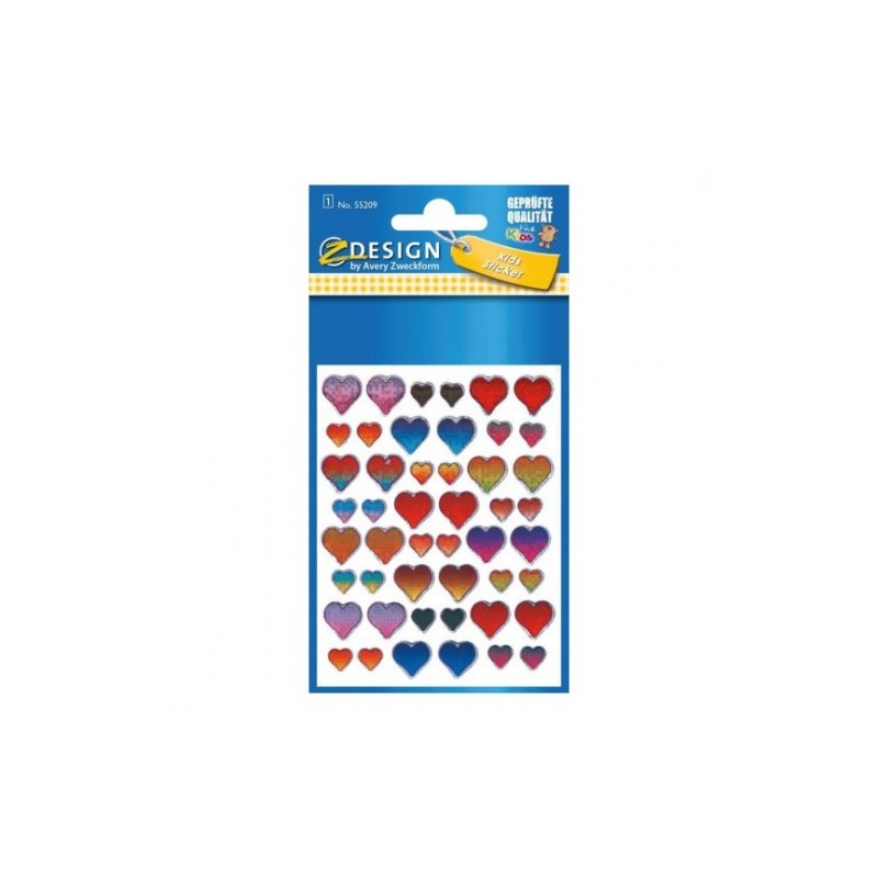 SOBRE CON 1 HOJA 76X120MM Y 10 PEGATINAS 3D CORAZONES AVERY 55209