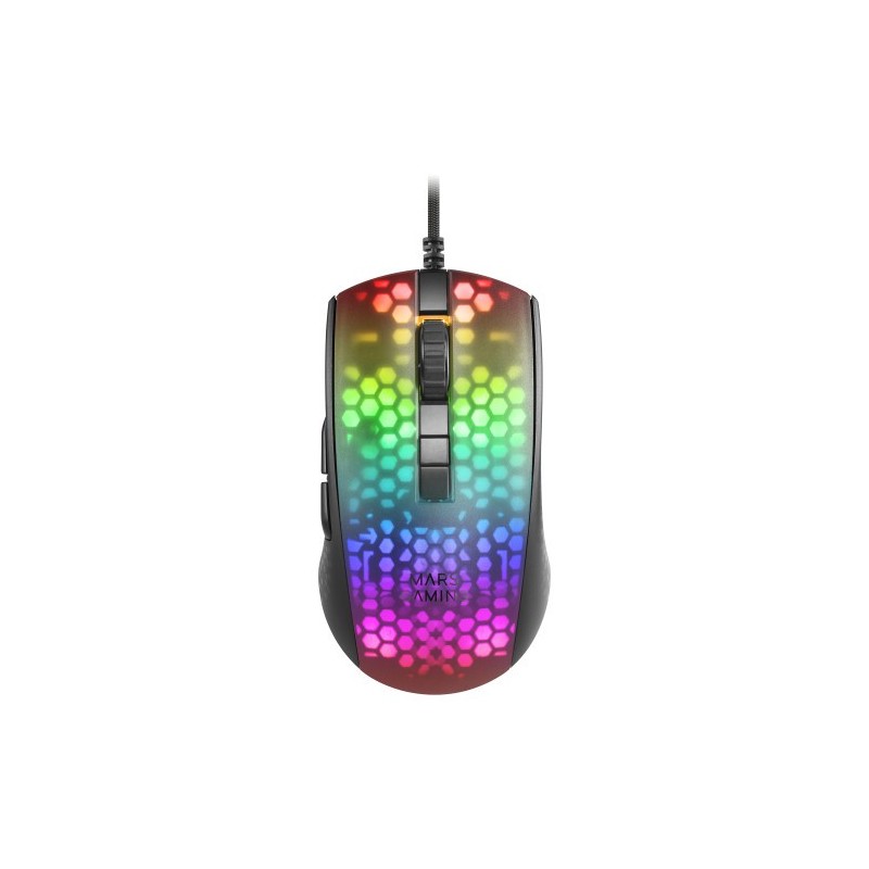 Mars Gaming MMR Negro Ratón Gaming RGB Chroma Estructura Translúcida Ultra-ligera 58g 12800 DPI Switches Mecánicos HUANO