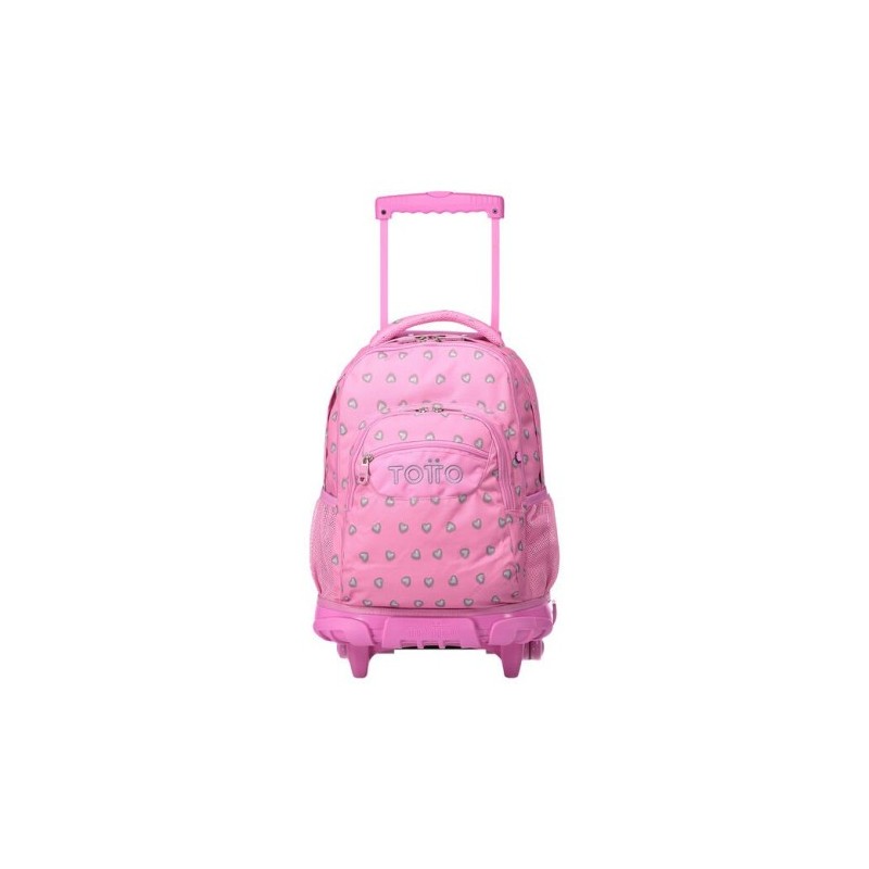 MOCHILA INFALTIL CON RUEDAS ROSA CORAZONES PLATEADOS MA03ECO006-2120P-7IU TOTTO