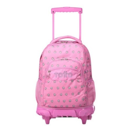 MOCHILA INFALTIL CON RUEDAS ROSA CORAZONES PLATEADOS MA03ECO006-2120P-7IU TOTTO