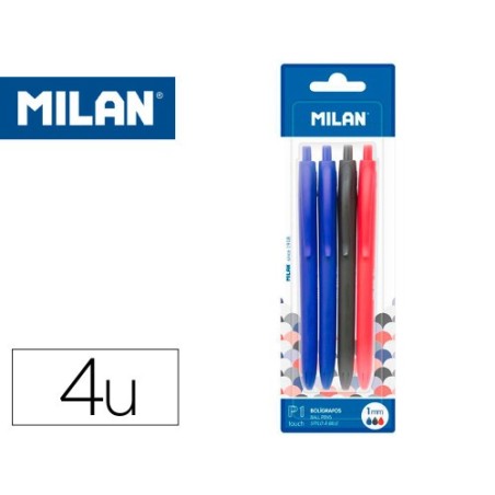 BLÍSTER 4 BOLÍGRAFOS P1 TOUCH (2 AZUL, NEGRO Y ROJO) MILAN BWM10254