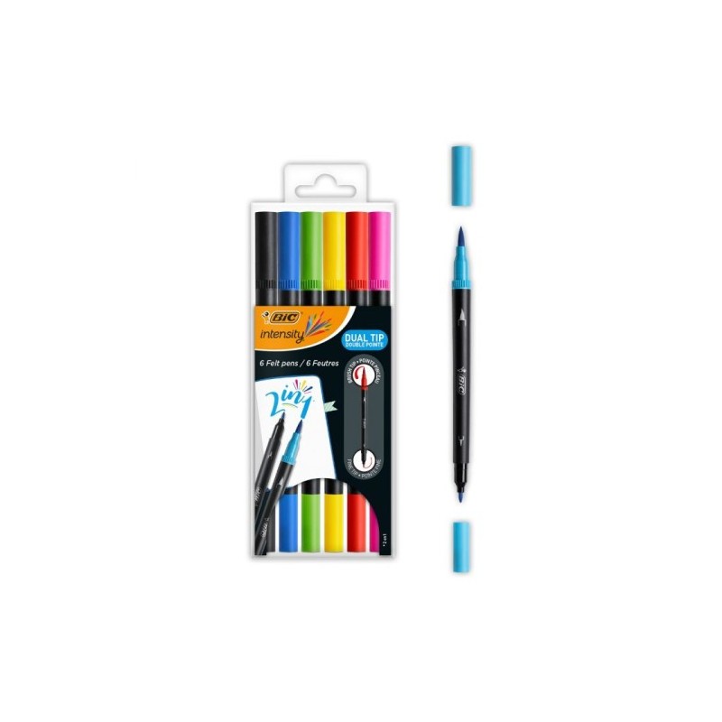 BIC Intensity Dual Tip rotulador Negro, Azul, Verde, Púrpura, Rojo, Amarillo 6 pieza(s)